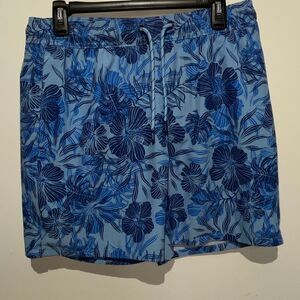IZOD Men's Blue Saltwater Floral Mesh Lined Drawstring Swim Trunks Medium